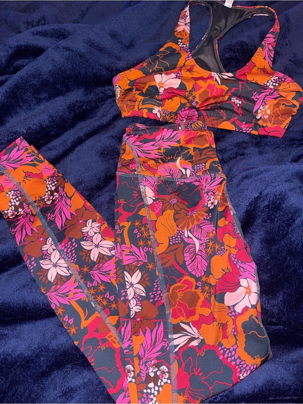 Free People Floral Active Set in Pink, Orange and Navy